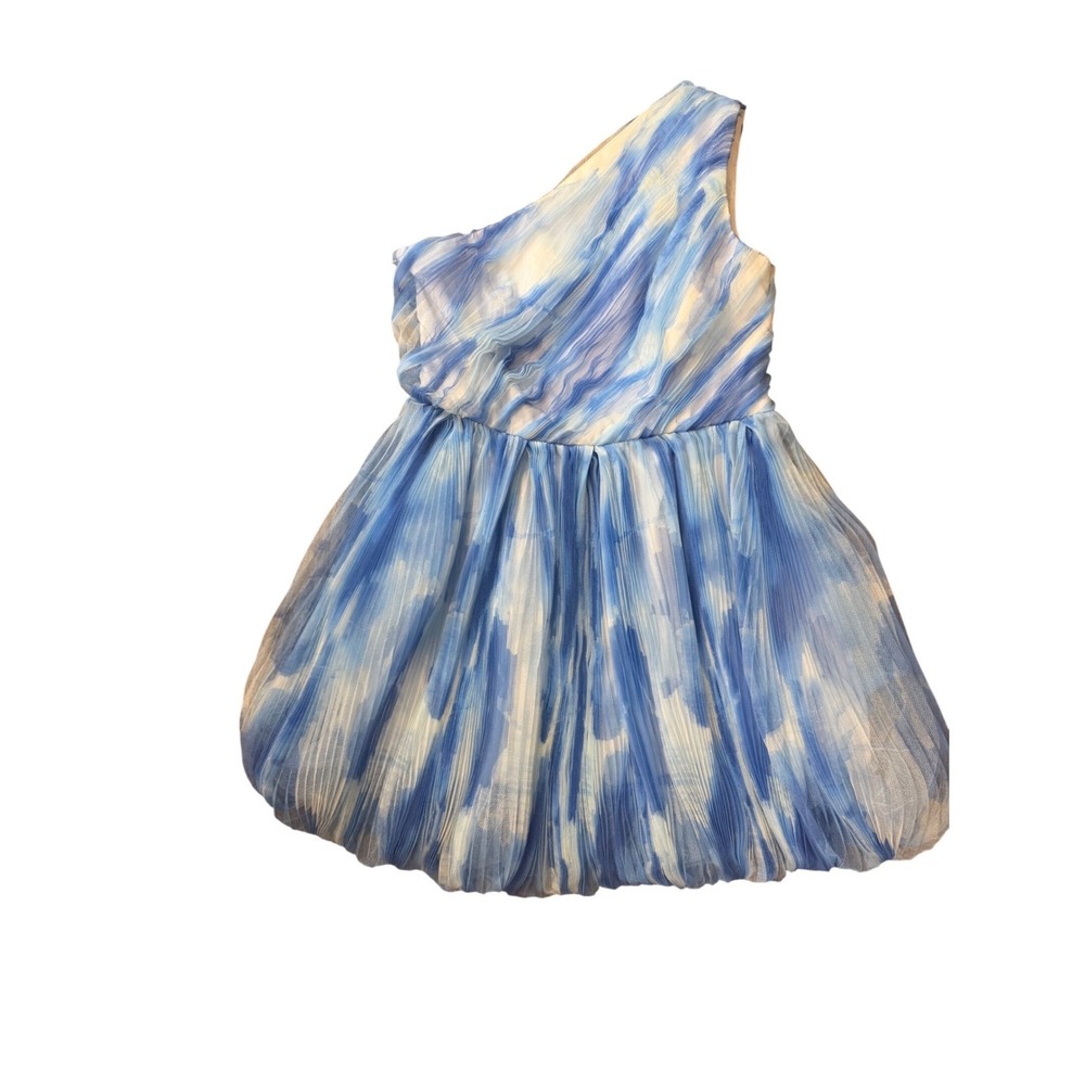 Hutch One Shoulderβ Bubble Mini Dress Blue White Abstract Print Size 10 EUC - Picture 2 of 8